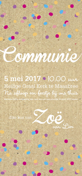 Uitnodiging communie - confetti meisje | custom made